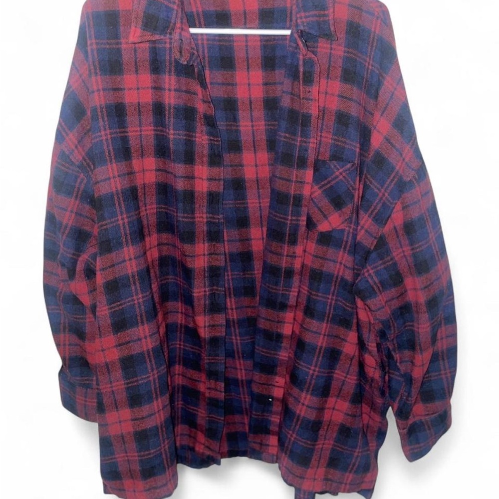Fashion Nova Burgundy and Blue Plaid Flannel Jacket
